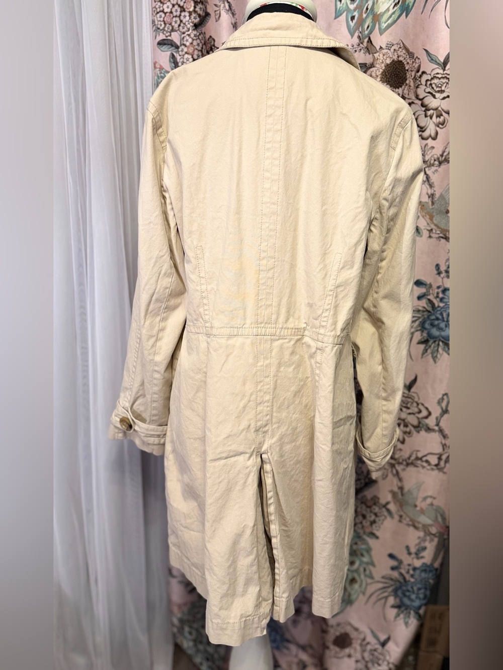 GAP XL Cream Utility Trench Jacket Coat Floral Lined Button Front Safari - Picture 7 of 13